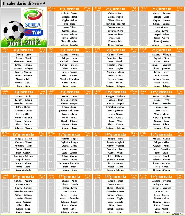 Il Calendario della Serie A 2011/2012 il tabellone completo della