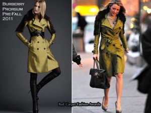 Blake Lively style: trench Burberry con pelliccia sul set di Gossip Girl 4.