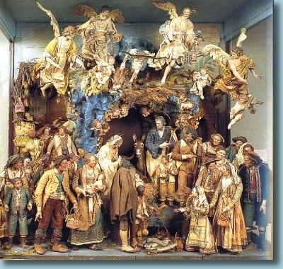 presepe napoletano al completo con angeli