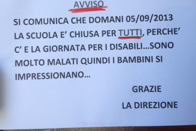Casamicciola, il cartello choc sui disabili scritto da una suora.