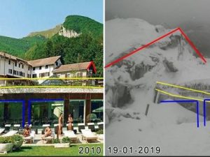 L'hotel Rigopiano spostato di decine di metri dalla valanga