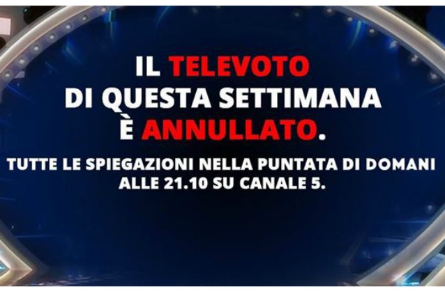Grande Fratello Vip, annullato anche il televoto della puntata del 10 ottobre