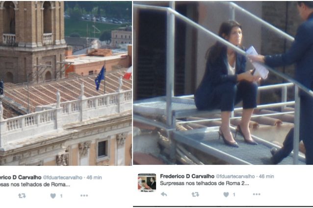 Virginia Raggi sul tetto del Campidoglio