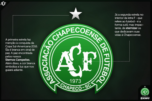 Il nuovo logo della Chapecoense con le due stelle (foto Twitter @ChapecoenseReal)