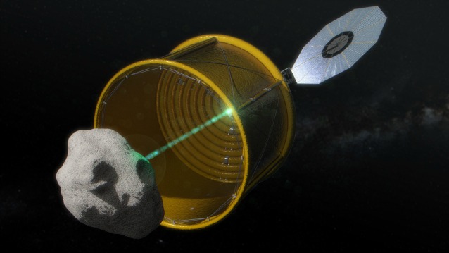 Una "borsa" gonfiabile attorno al piccolo asteroide: una delle opzioni per catturare l'oggetto celeste e spostarlo in orbita stazionaria nei pressi della Luna (foto NASA)
