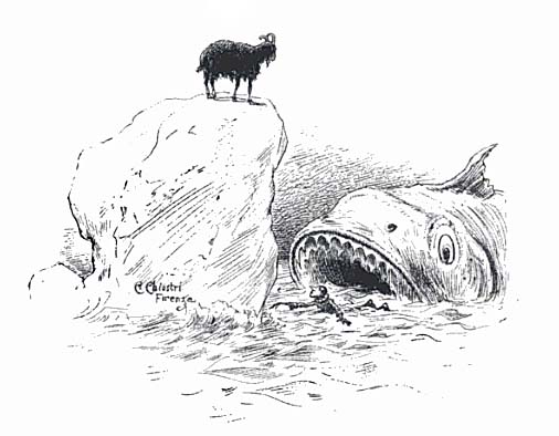 Il Terribile Pesce–cane che inghiotte Pinocchio in un'illustrazione del libro (via Wikipedia)