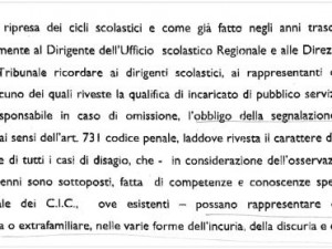 Screenshot della "Raccomandazione" del Tribunale dei Minori di Ancona
