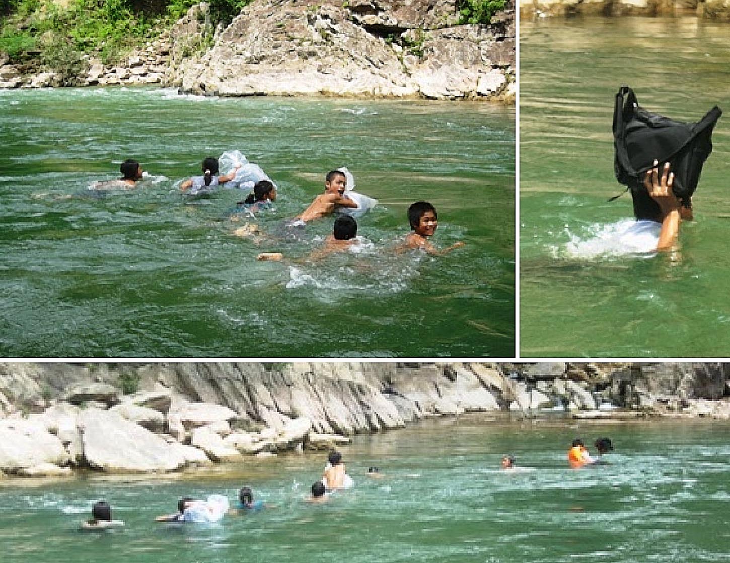 Bambini vietnamiti nuoto per arrivare a scuola