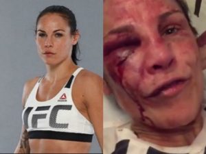 Lina Lansberg, prima e dopo il combattimento (Twitter). 