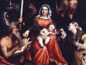 Lorenzo Lotto (Venezia, 1480 – Loreto, 1556/1557) Matrimonio mistico di Santa Caterina di Alessandria, 1524 Olio su tela, cm 98x115 Roma, Gallerie Nazionali di Arte Antica
