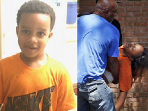 A sinistra, Kingston Frazier; a destra una foto della madre svenuta dopo aver saputo della morte