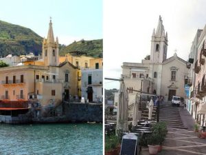 Le immagini pubblicate da giornaledilipari.it mostrano il campanile prima e dopo la caduta del fulmine.