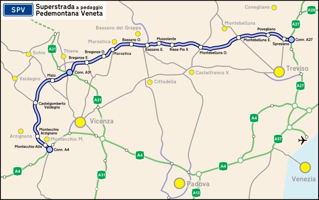 Il tracciato della Superstrada Pedemontana Veneta (Wikipedia)