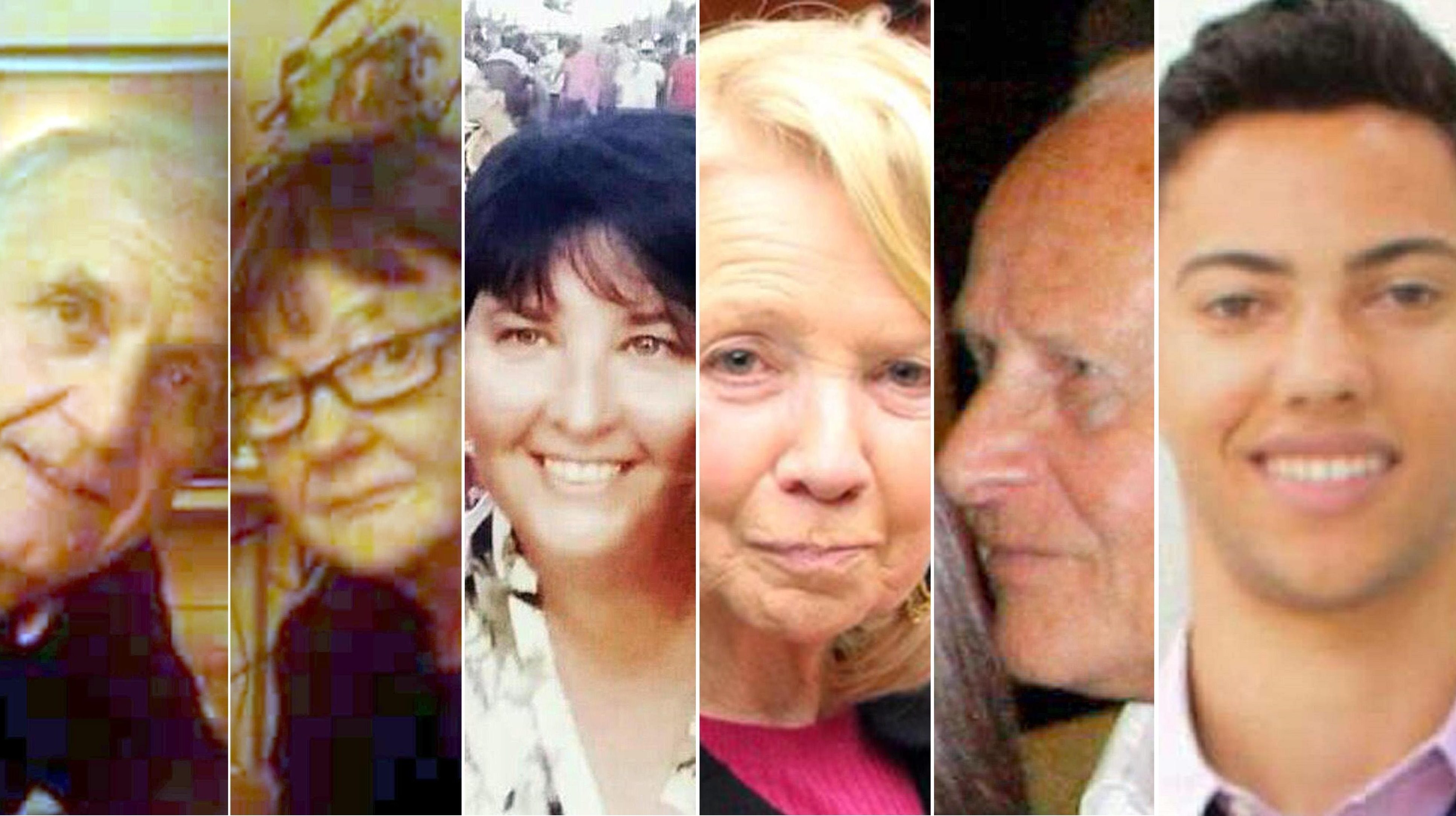 I sei italiani uccisi nella strage. Da sinistra: Angelo D’Agostino, Gianna Muset, Carla Gaveglio, Maria Grazia Ascoli, Mario Casati e Nicolas Leslie.