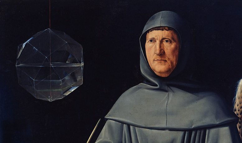 Un particolare del Ritratto di Luca Pacioli, realizzato probabilmente da Jacopo de' Barbari nel XVI secolo.