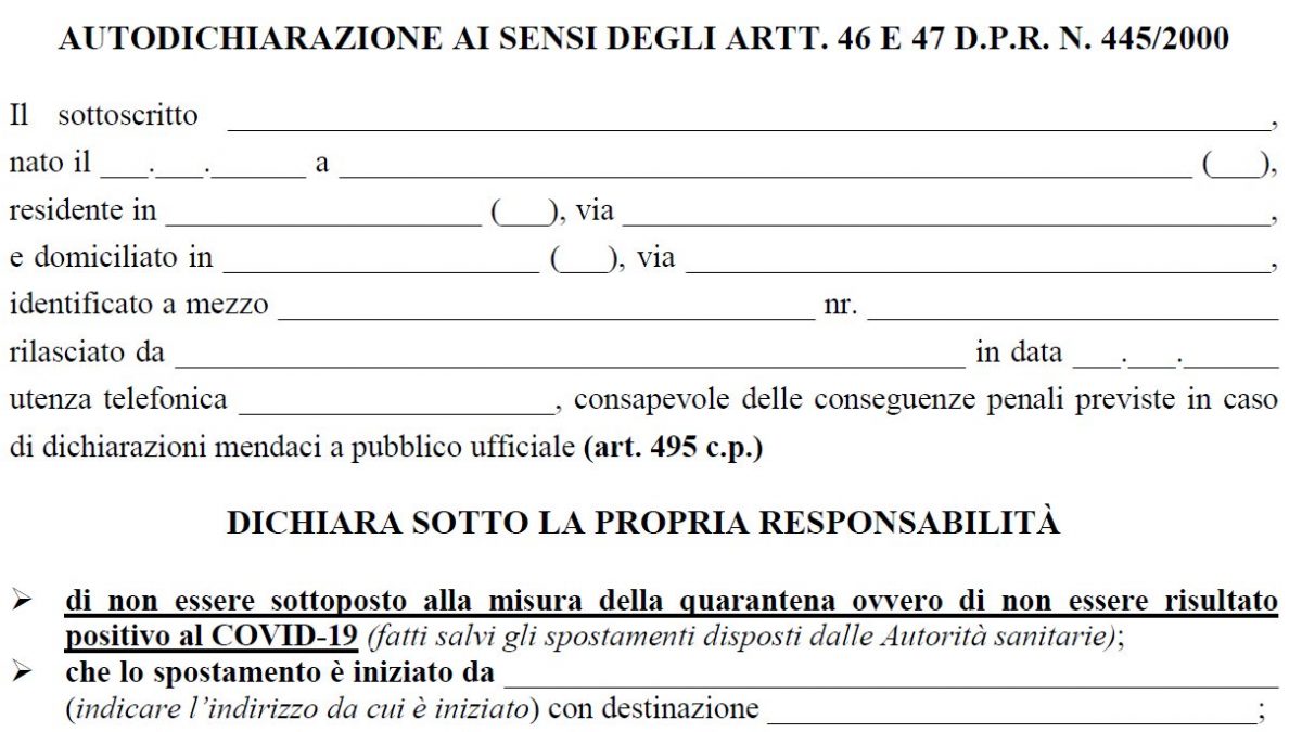 scarica modulo autocertificazione