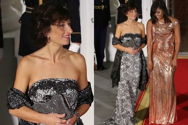Agnese Renzi all’ultima cena di Stato, la first lady coperta di cristalli e pizzo