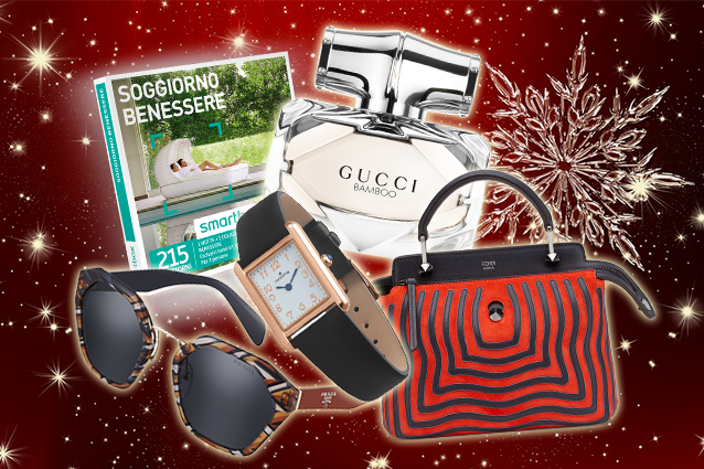 Cofanetto Smrtbox, occhiali prada, orologio Hoops, profumo Gucci Bamboo, borsa Fendi