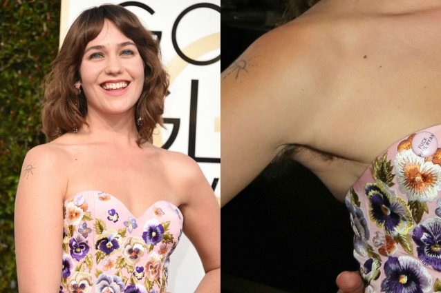 Lola Kirke ai Golden Globes 2017: l'abito scollato rivela i peli sotto le ascelle