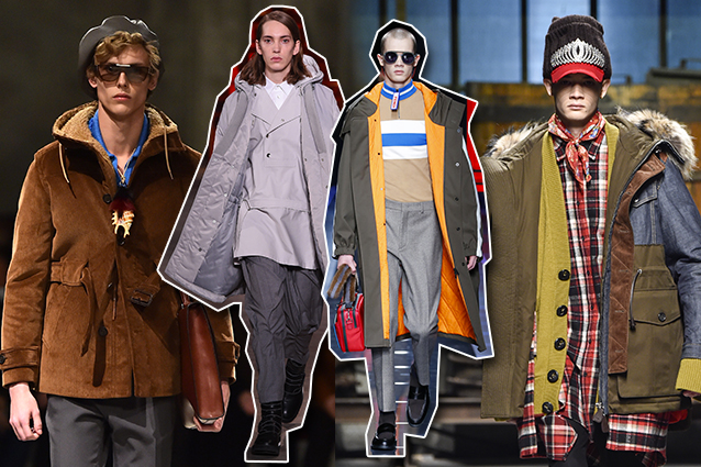 da sinistra: Prada, Diesel Black Gold, Fendi, Dsquared2
