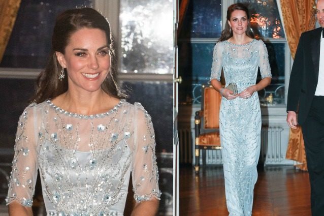 Kate Middleton come Elsa di Frozen: abito celeste con cristalli per la cena di gala