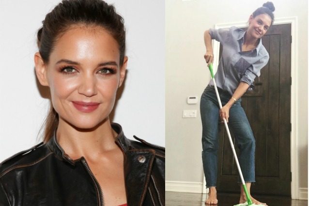 Katie Holmes casalinga perfetta: le pulizie a piedi scalzi della star