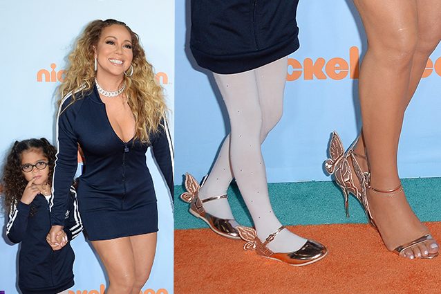 Mariah Carey con la famiglia sul red carpet: look coordinati e scarpe con le ali