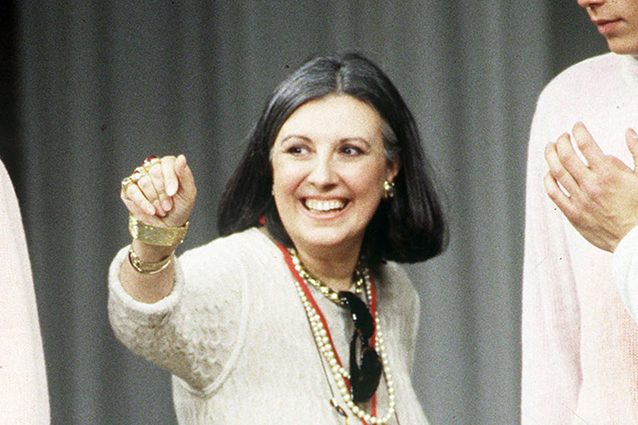 Laura Biagiotti alla sfilata uomo del suo marchio nel 1999