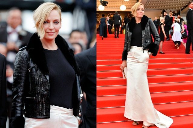 Il chiodo in pelle sul tappeto rosso: Uma Thurman rompe le regole a Cannes