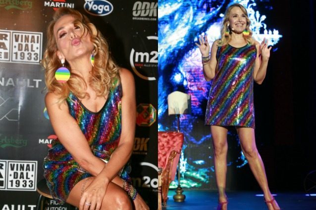 Barbara d’Urso, paillettes e look arcobaleno per il Gay Village