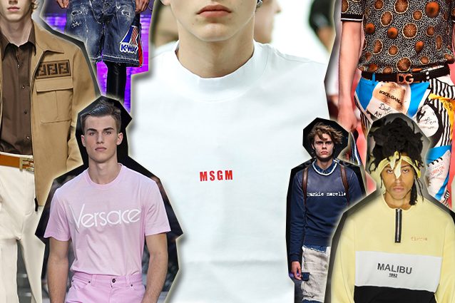 da sinistra Fendi, Dsquared2, Versace, MSGM, Frankie Morello, Dolce e Gabbana, Malibù 1992