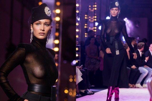 Il topless di Bella Hadid, la top mostra il seno in passerella