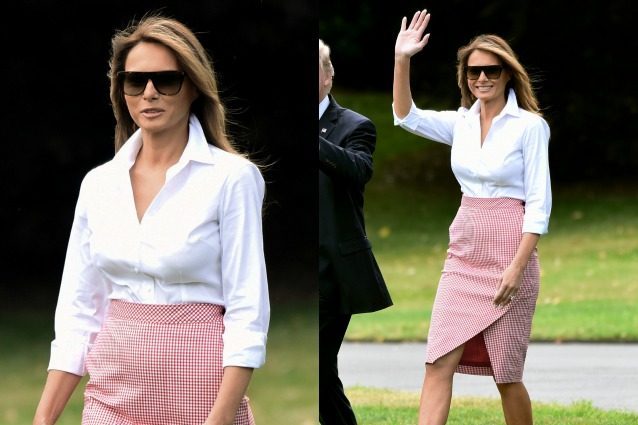 Melania in “versione picnic”: gonna a quadretti e tacchi a spillo per la First Lady