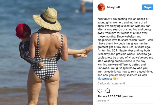 Hilary Duff mostra la cellulite: "Non perdete tempo sperando di essere perfette"