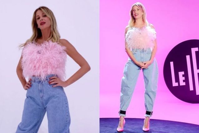 Alessia Marcuzzi, il ritorno a Le Iene con le piume e i jeans anni '90