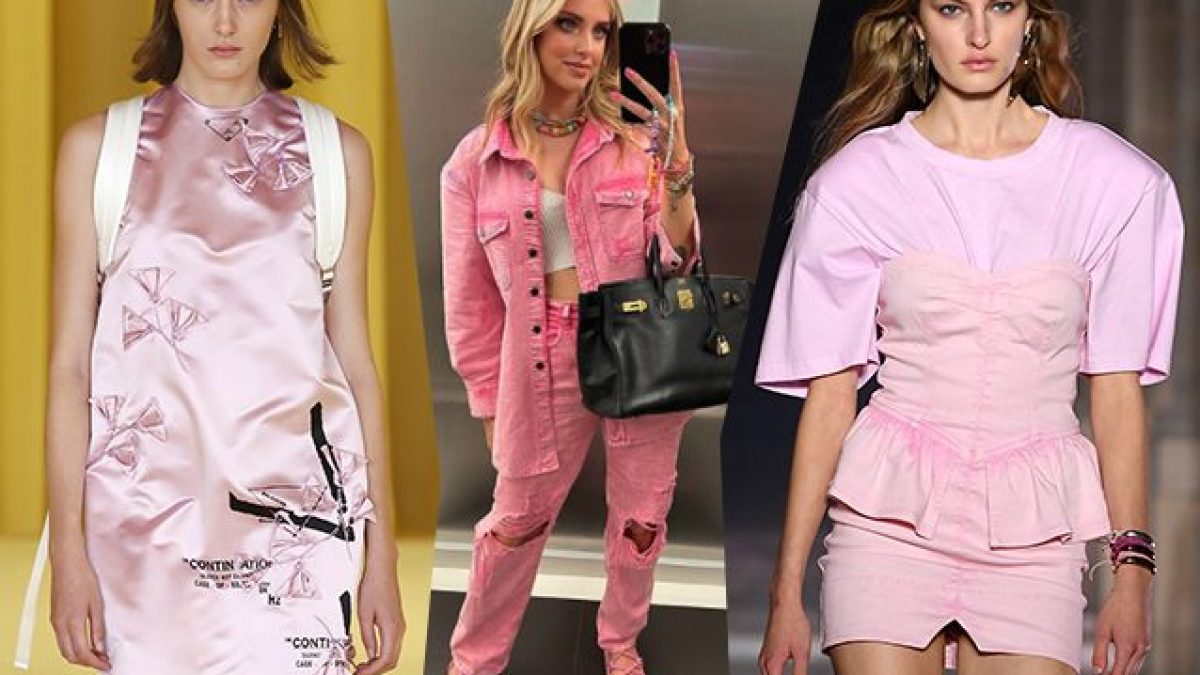 da sinistra un look della sfilata Prada P/E 21, Chiara Ferragni, un look della sfilata P/E 21 di Isabel Marant