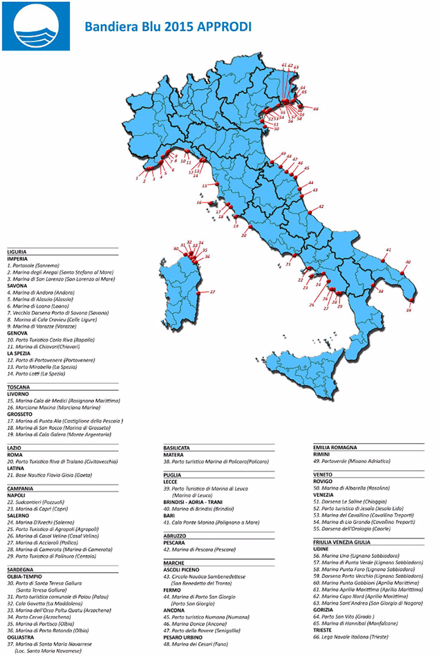 Dove sono gli approdi con le Bandiere Blu 2015.