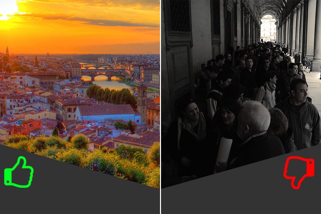 SÌ Giro in città, NO Galleria degli Uffizi (da sinistra foto di Jiuguang Wang e Mark Leicester).