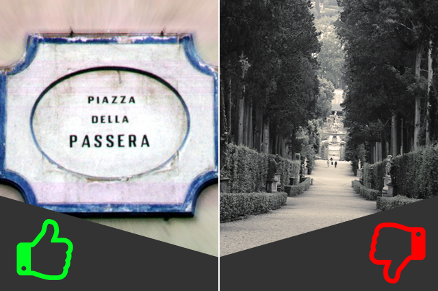 SÌ Passeggiata nell’Oltrarno, NO Giardino di Boboli (da sinistra foto di Fabio Venni e Colby Stuart).