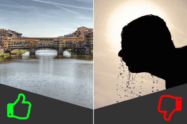 SÌ Giro in barca, NO Passeggiata sui Lungarni (da sinistra immagini di Gary Ashley e Rosh PR).