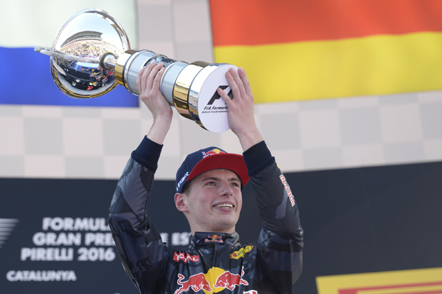 Max Verstappen festeggia sul podio del Gran Premio di Spagna – Getty Images
