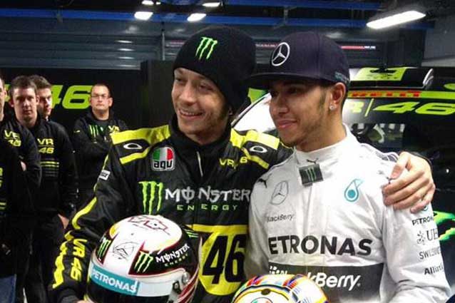 Valentino Rossi e Lewis Hamilton al Monza Rally Show 2014