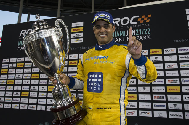 Juan–Pablo Montoya festeggia la vittoria alla Race of Champions