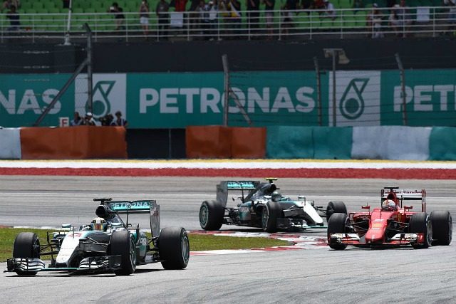 Hamilton, Vettel e Rosberd Sepang 2015