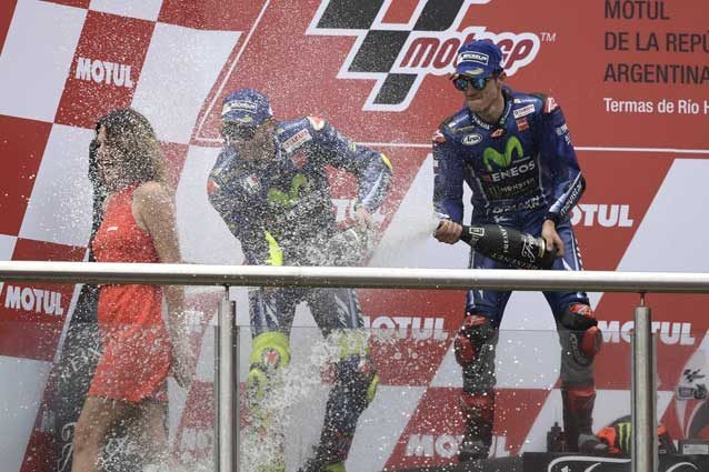 Valentino Rossi e Maverick Vinales sul podio del Gp d'Argentina / GettyImages