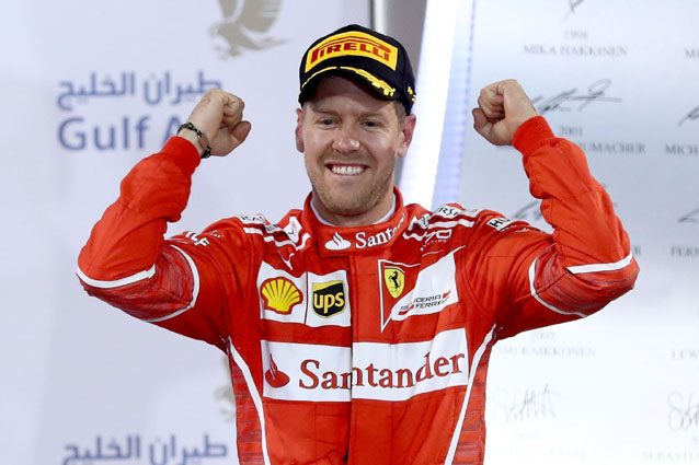 Sebastian Vettel esulta dopo la vittoria in Bahrain – Getty Images