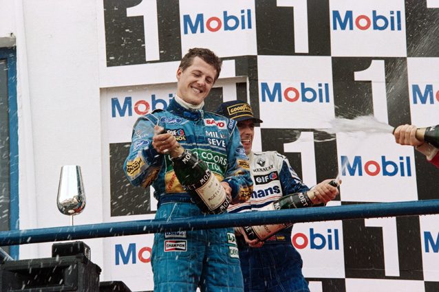 Michael Schumacher sul podio nel 1994 – Getty Images