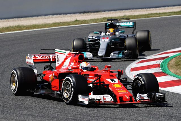 La Ferrari di Vettel e la Mercedes di Hamilton – Getty Images