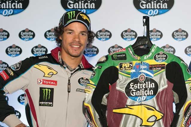 Franco Morbidelli presenta la tuta verdeoro per Brno / Foto Estrella Galicia 0,0