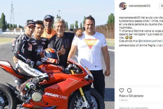 Il post di Marco Melandri su Instagram. In foto anche Marco e Cristiano Lucchinelli